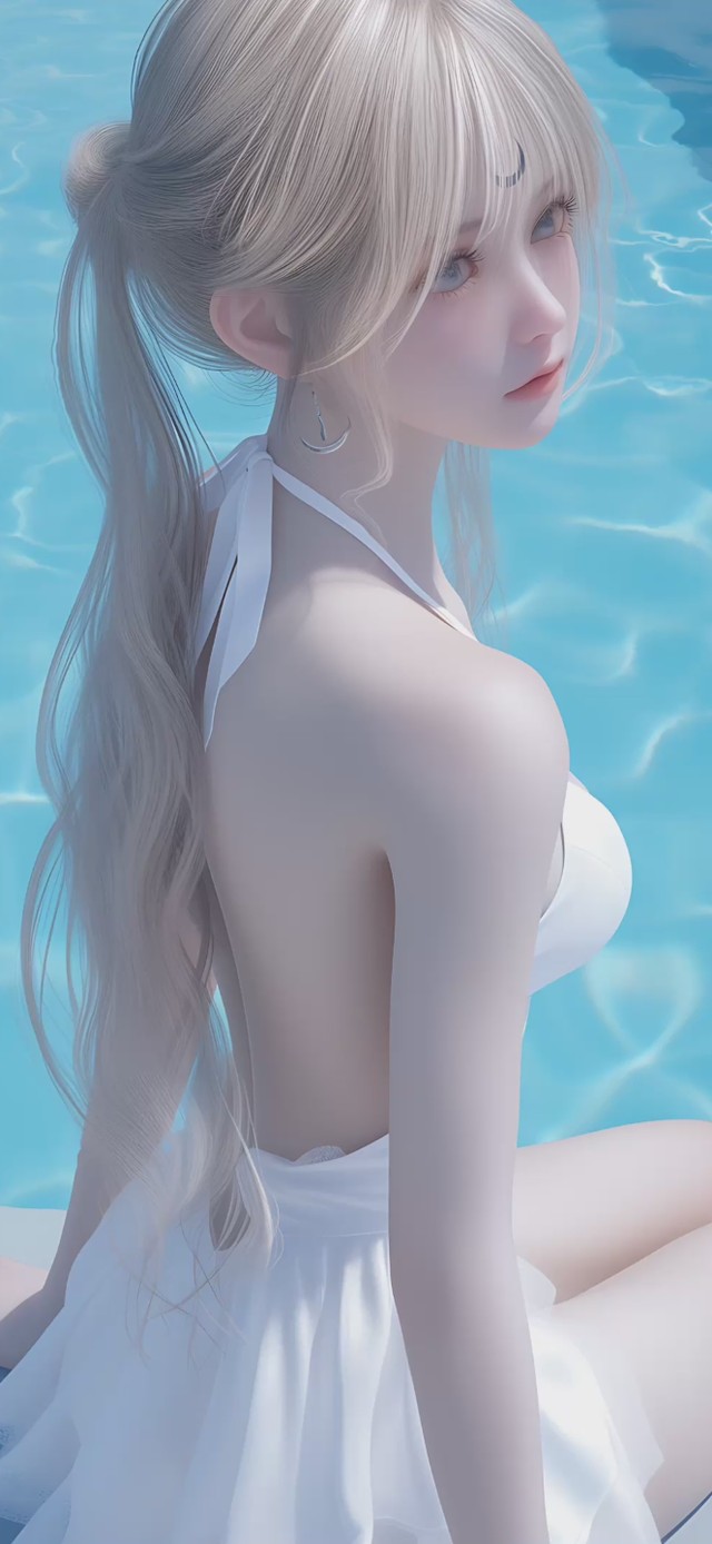 可爱泳池边女孩