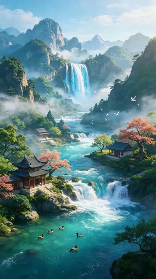 治愈山间瀑布