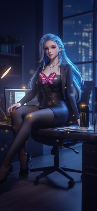 发如墨瀑，垂腰处自生万般风情