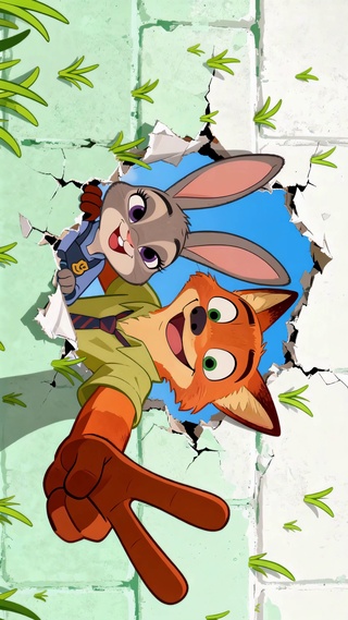 小清新狐尼克和兔朱迪合影