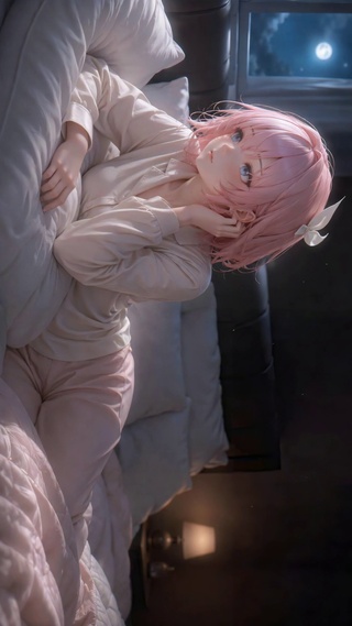 月夜卧室粉发温柔美少女