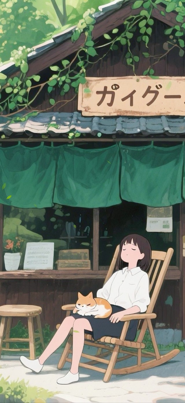 乡下小店门前午休的女孩