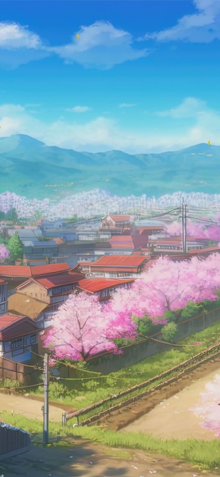 蓝天白云樱花树