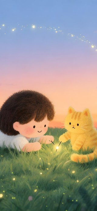 草原女孩和猫咪