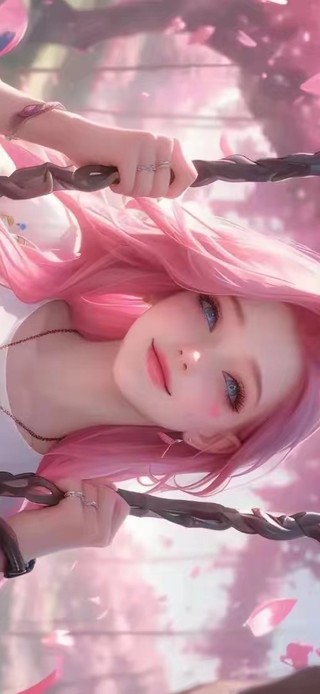 秋千美女与樱花