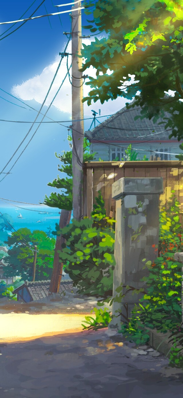 日式海边乡村路口