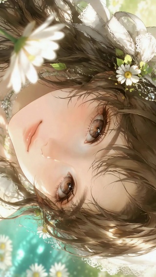 阳光下雏菊旁的清新少女