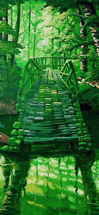 绿荫之森-碧水之桥（护眼油画）