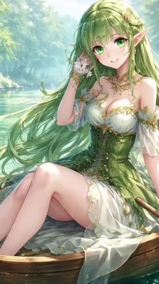 木舟上的绿影少女二次元