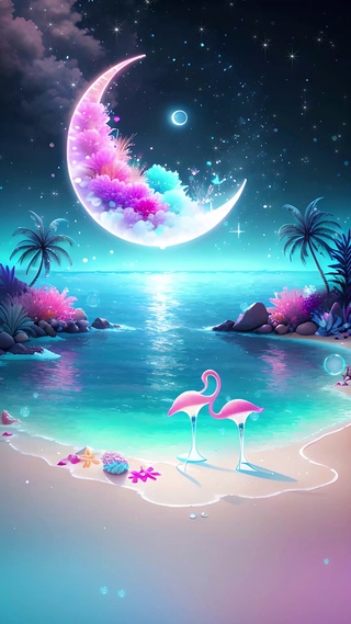 唯美浪漫夜景大海星空