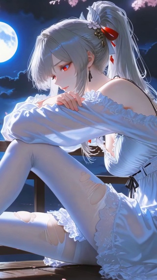 月夜樱花廊台绯雪