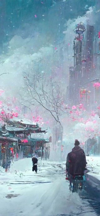 赛博朋克街道雪景