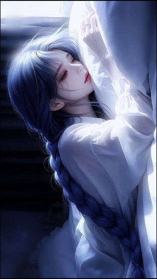 清冷蓝调慵懒少女壁纸