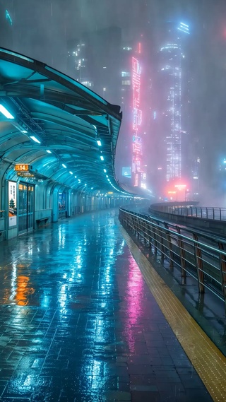 未来城市雨夜街景