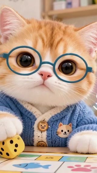 橘猫和雪貂玩桌游