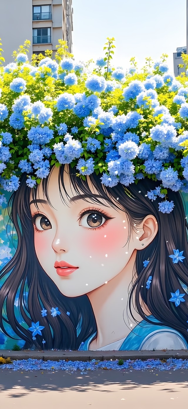 鲜花女孩墙绘
