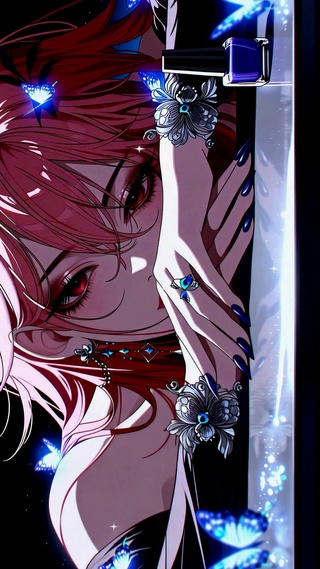 暗夜粉发红眸蓝蝶美少女