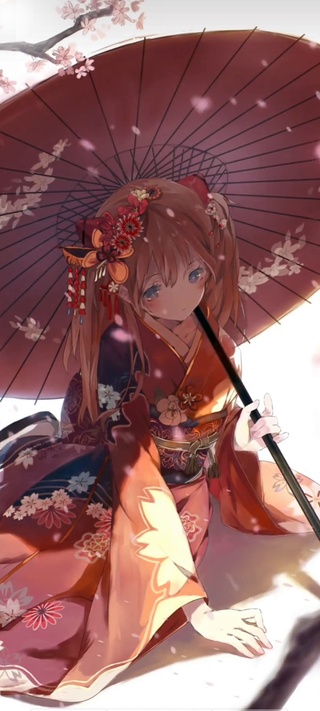 庭院中的樱花少女