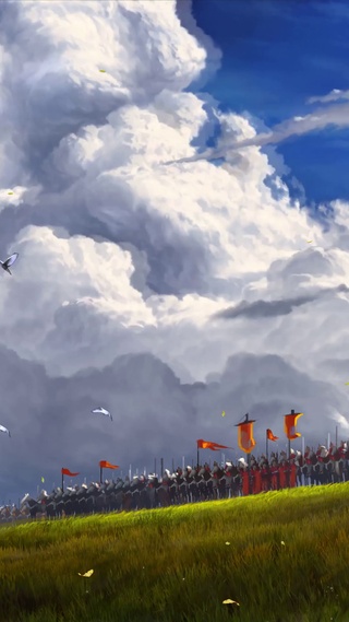 蓝天白云草地马军