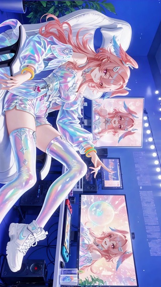 电竞房里的粉发少女莉奈娅