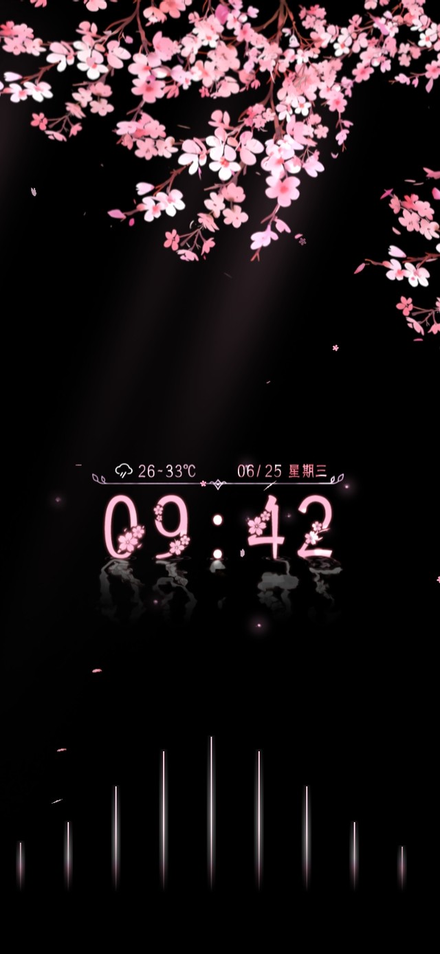 静谧黑樱花桌面 樱花时钟+频谱