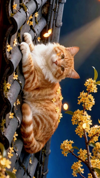 桂香瓦顶卧橘猫