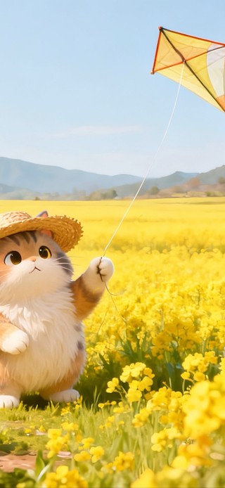 春日猫咪放风筝