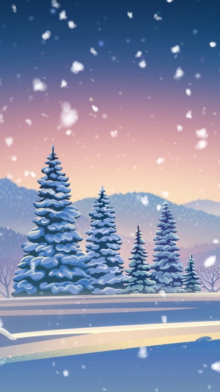【4K插画雪松与雪景】