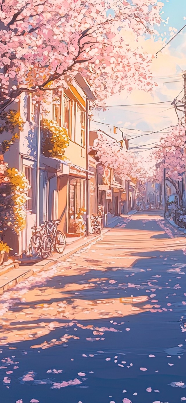 浪漫樱花落日街景