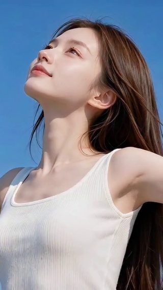 蓝天下感受清风的少女