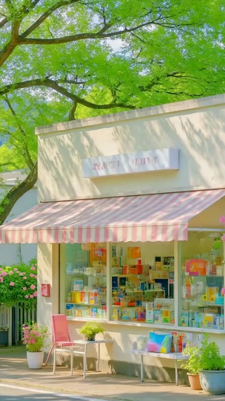 清新治愈湖边街角小店