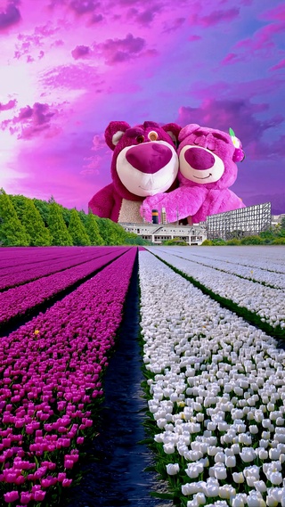 爆款草莓熊郁金香花海