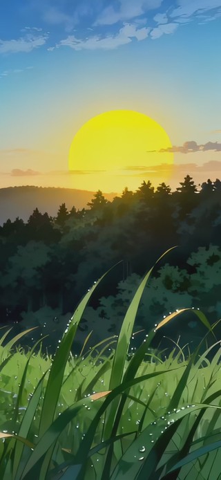 唯美护眼绿野日出