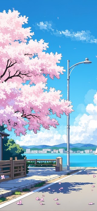 唯美樱花海景街道