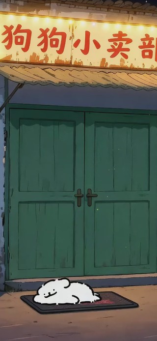 线条小狗夜晚小卖部