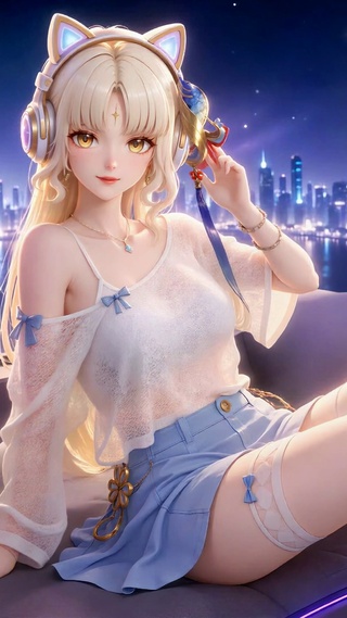 赛博都市猫耳耳机穗穗