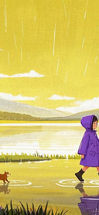 花漾壁纸 雨中漫步的紫雨衣