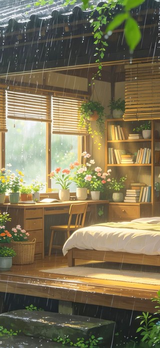 雨中绿植小屋
