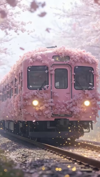 樱花树木火车