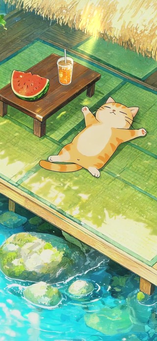 草棚底下纳凉的小猫