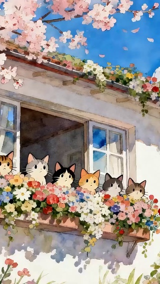 樱花树木下猫咪