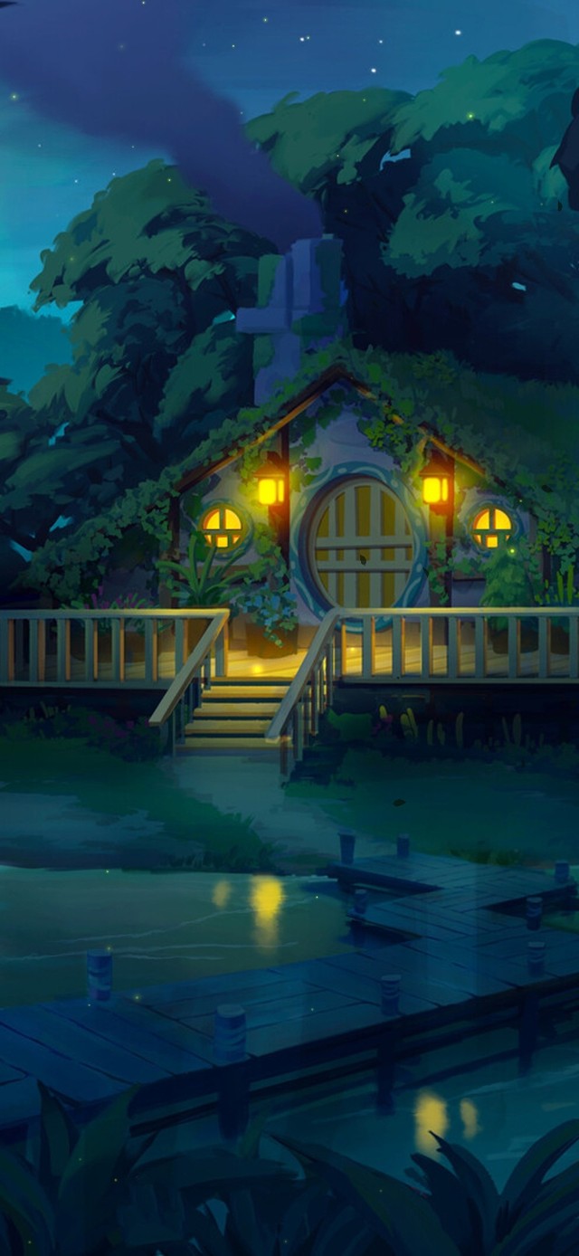 寂静森林湖中小屋