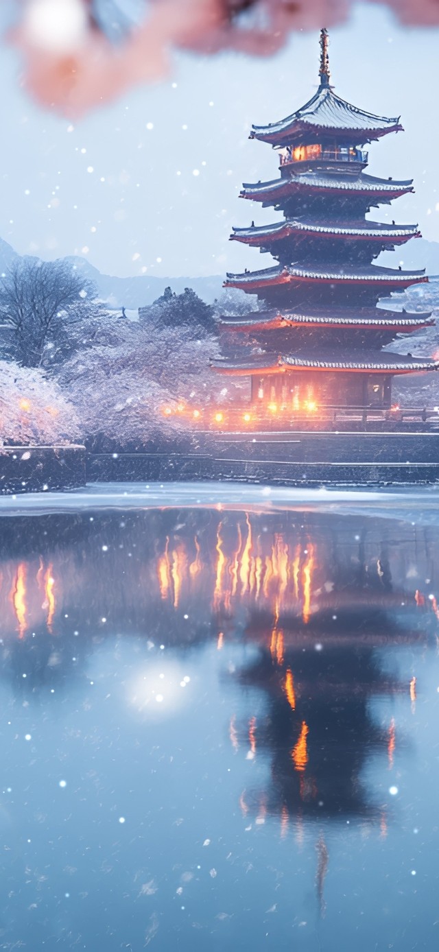 雪樱塔影