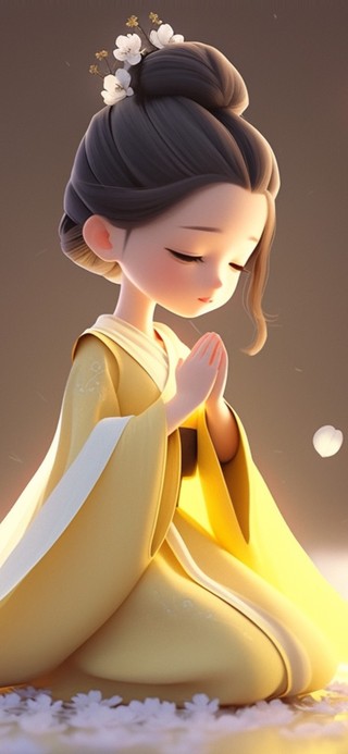 暖心佛系女孩祷告平安幸福