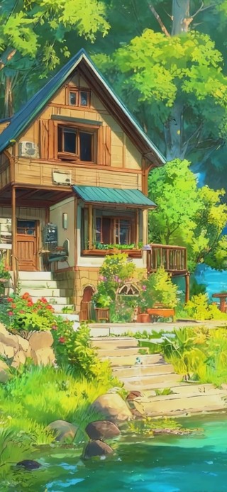 护眼蓝天白云树木河流