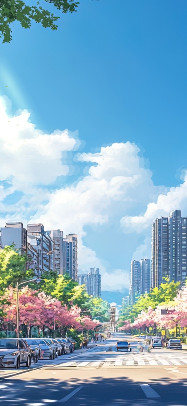 蓝天下的清新城市街景