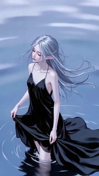 水波间的银发少女