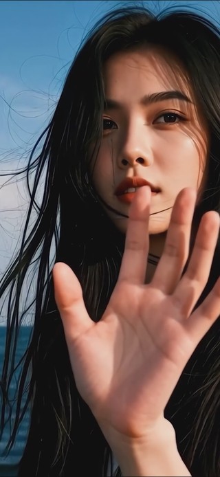 风吹过海边女孩