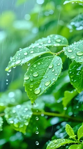 护眼绿叶小雨4K