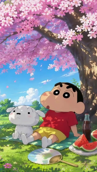 蜡笔小新樱花河畔野餐
